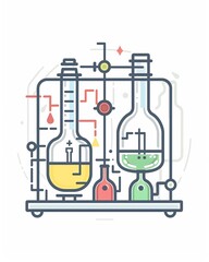 Analysis of different chemicals using chemistry synthesis. Science illustration design art isolated on a white background