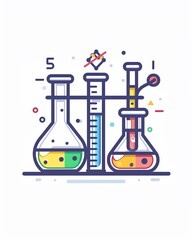  Science and chemistry vector with reaction vessels and molecules. Science illustration design art isolated on a white background