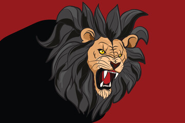 Angry lion head roaring showing its sharp teeth