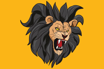 Angry lion head roaring showing its sharp teeth