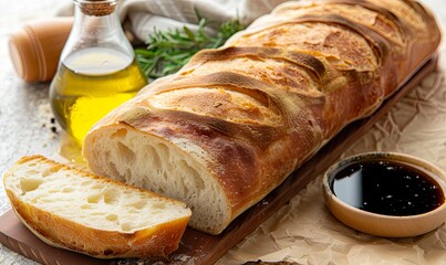 Freshly Baked Crusty Bread on Wooden Board