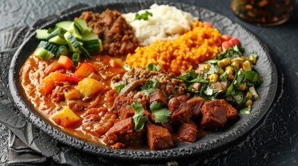 Fototapeta premium An Ethiopian injera plate with various stews and salads