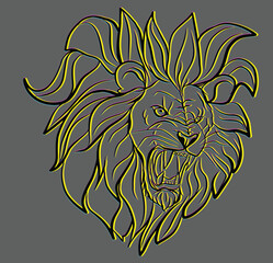 Angry lion head roaring showing its sharp teeth