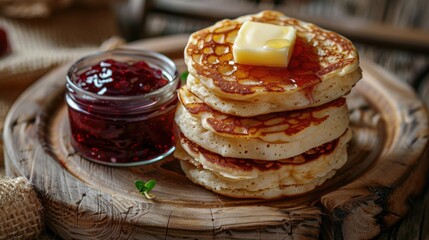 British crumpets with butter and jam