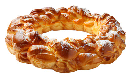 Freshly baked braided bread on transparent background