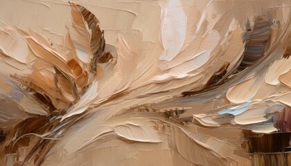 The texture of beige brown paint, abstract background. Oil painting on canvas. A fragment of a work of art, brush strokes of paint. Oil paint stains.