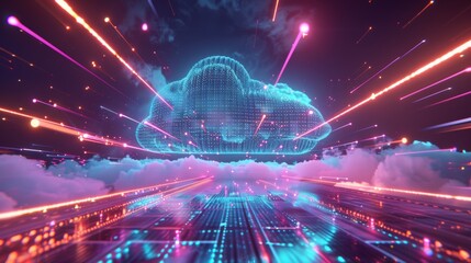 Futuristic neon light cloud computing technology. Modern Technologies