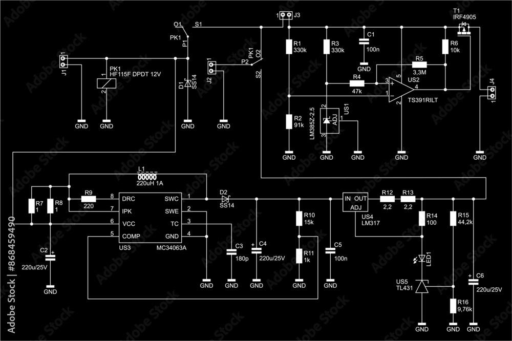 Aufkleber schematic diagram of electronic device on sheet of paper. vector drawing electrical circuit with ope