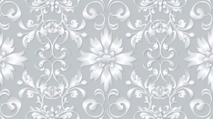 Seamless light gray floral motif vector pattern wallpaper for wedding, anniversary, and celebration invitations. Elegant timeless design for sophisticated event stationery and decorative backgrounds