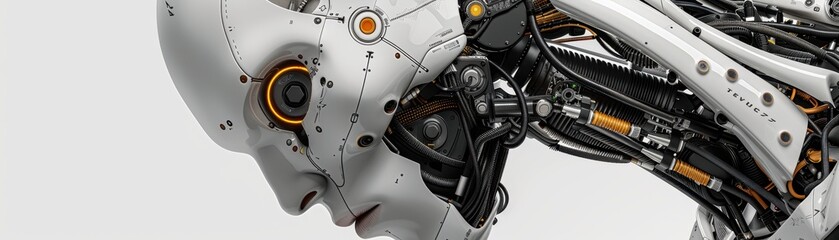 Futuristic 3D cyborg anatomy with intricate mechanical parts