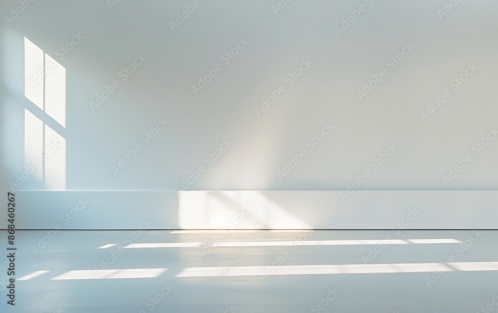 Poster serene light patterns on a smooth white floor in a minimalist beach house setting