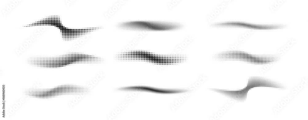 Wall mural dotted halftone waves. abstract shapes, wave effect dotted gradient. halftone graphic dots waves. wa