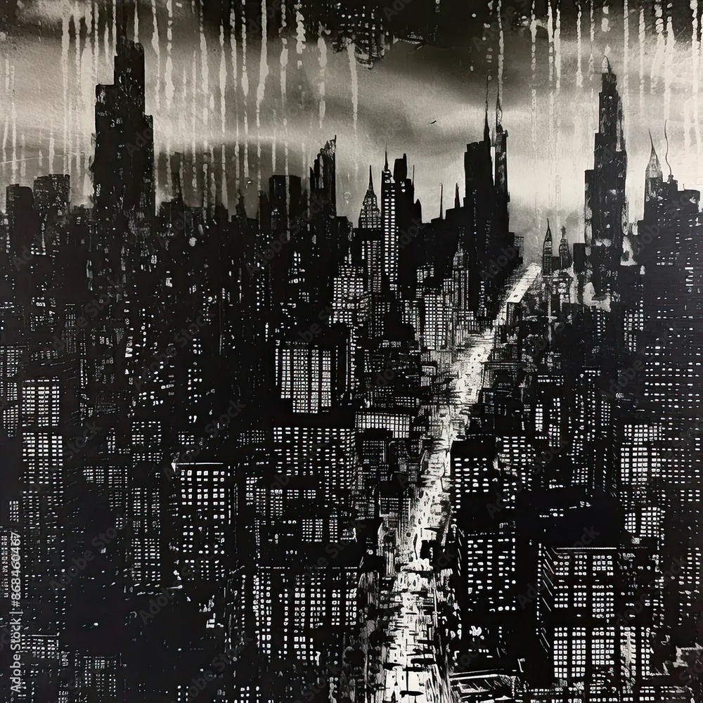 Canvas Prints a black and white photo of a city at night