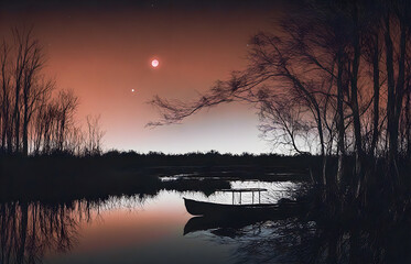 Obraz premium 석양과 호수