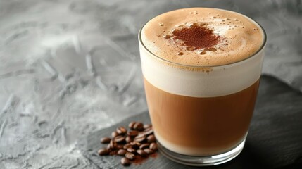 Product photo of nitro cold brew coffee, on slate surface, isolated on light background. studio lighting.	
