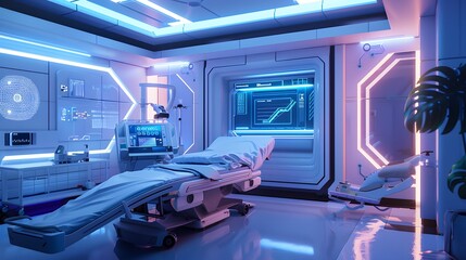 Modern hospital and communication network concept. Medical technology. MedTech.