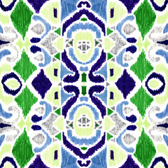 Ethnic abstract art ikat. Seamless ornamental print. Geometric ethnic pattern seamless color oriental. Design for background, curtains, carpets, wallpaper, clothes, packaging, batik.