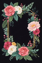 A blank wedding invitation adorned with a watercolor floral frame