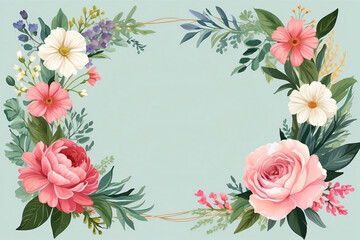 A blank wedding invitation adorned with a watercolor floral frame