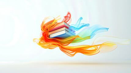 Obraz premium 3D render of colorful books flying through the air, with a white background