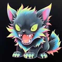 Fototapeta premium a drawing of a black cat with green eyes