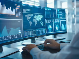 Fototapeta premium Business analysts analyzing data on PC, Data analyzing, business growth analysis, stock market sales analysis, business development concept