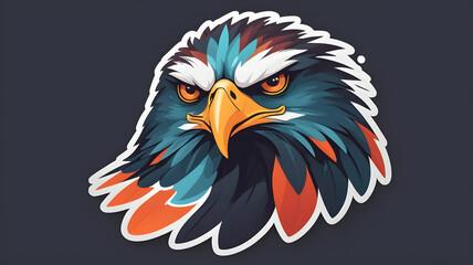 Obraz premium Bold eagle head with sharp beak, bright colors contrast, sticker, vector illustration, power, leadership, freedom