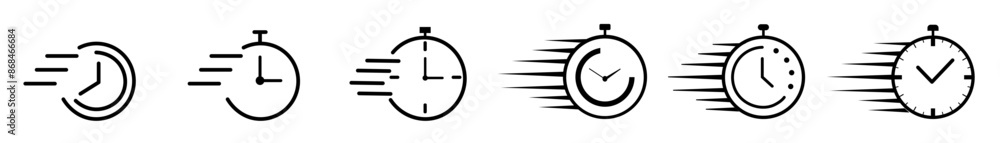 Poster fast time icon set. vector illustration of a fast clock with waves isolated on a white background