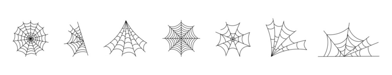 Vector spider web icons set. Web of different shapes icons set.