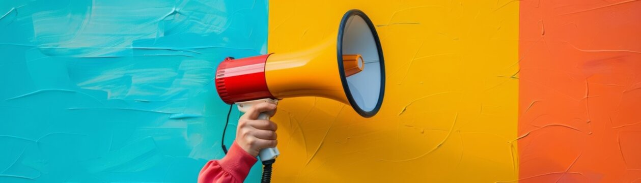 hand holding megaphone, marketing and sales background