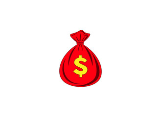 Vector illustration of cartoon red money bag with dollar sign	