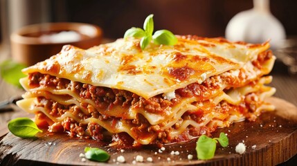 Italian lasagna with layers of pasta and cheese