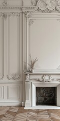 Obraz premium Three-dimensional Blank Fireplace Mantle in Clean Loft Style Living Room