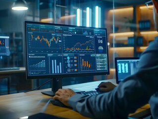 Fototapeta premium Business analysts analyzing data on PC, Data analyzing, business growth analysis, stock market sales analysis, business development concept
