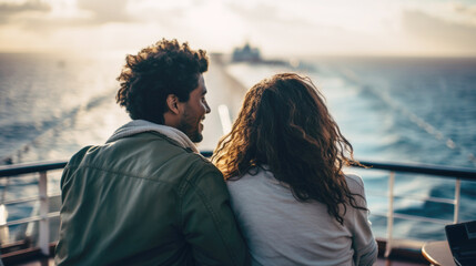 Smiling african american couple on cruise ship enjoying the ocean view, copy space