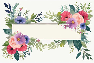 Obraz premium A blank wedding invitation adorned with a watercolor floral frame