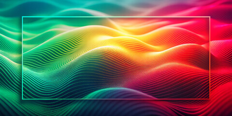 Wavy lines of different colors create a stunning and futuristic landscape with a white rectangular frame on the vibrant pattern. The gradient transitions smoothly from green to yellow to red.AI genera