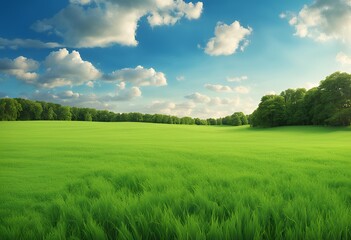 Obraz premium green field and blue sky