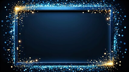 Blue square frame with sparkles and stars on black background