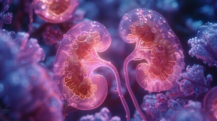 Showcase the impact of aging on the excretory system, illustrating how changes in kidney structure and function can affect urinary