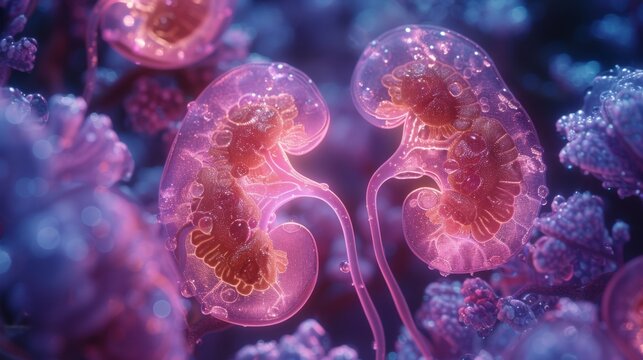 Showcase the impact of aging on the excretory system, illustrating how changes in kidney structure and function can affect urinary