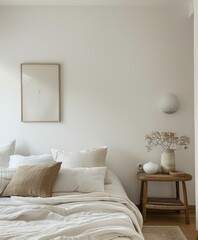 Minimalist interior with white wall, monochromatic scheme, and simple decor