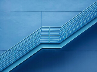 Obraz premium A set of stairs ascending a large blue wall