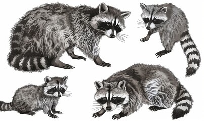 Obraz premium Vintage engrave isolated raccoon set illustration cut ink sketch. 