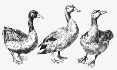 Fototapeta premium Vintage engraving isolated duck set illustration goose ink sketch. 