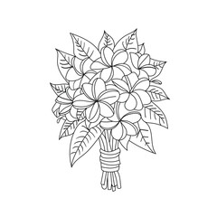 line drawing bunch flowers with leaves on a white background
