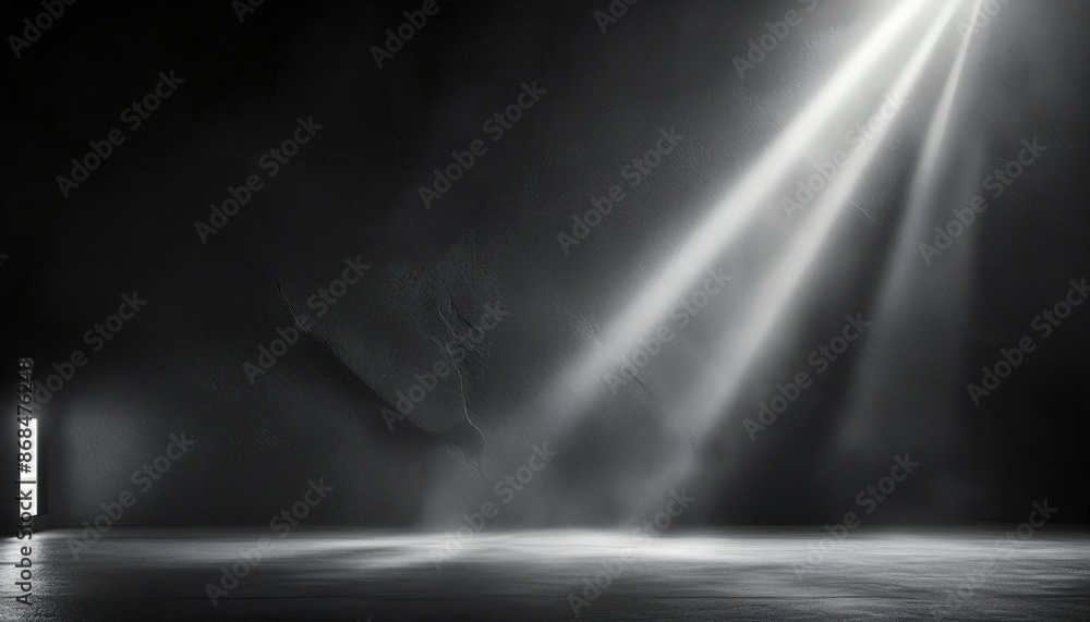 Wall mural black concrete background, dark tone; light beam; smoke; abstraction