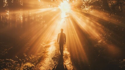 a man walks in the light of the sun