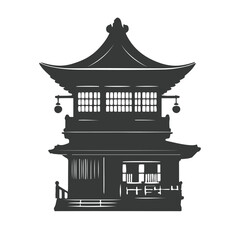 vector silhouettes of Chinese temples, gates and traditional buildings. Chinese traditional buildings, Chinese House Building Set in Black and White