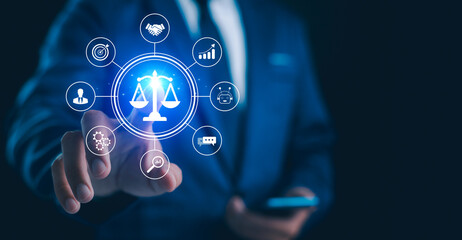 Business Ethics Concept. AI ethics or AI Law concept. Developing AI codes of ethics. Compliance,...